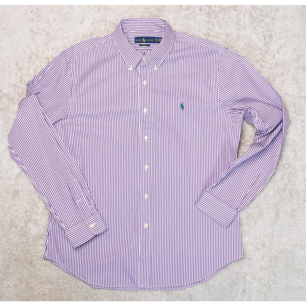 Ralph Lauren Slim Fit Long Sleeve Purple Pinstriped Button Down Shirt Mens XL